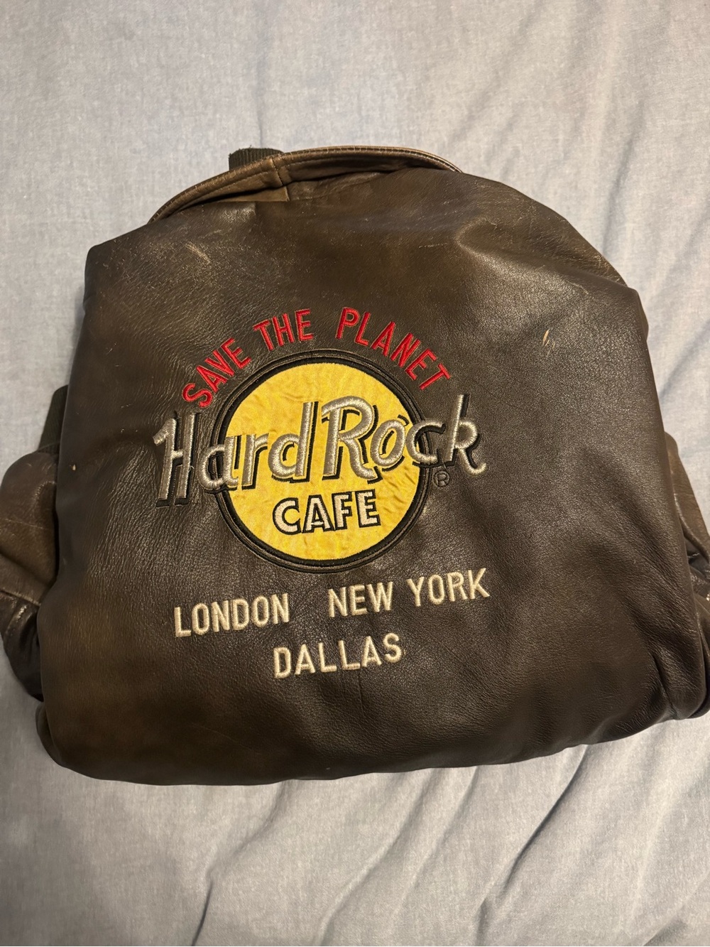 Vintage Hard Rock Cafe Leather Bomber.  Size Large | Rare Multi-City Embroidered